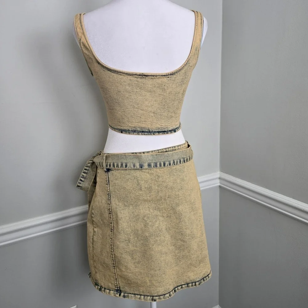 Cherie Los Angeles Womens Denim Crop Corset Skirt Set Small Y2K Chic Streetwear - Picture 6 of 10